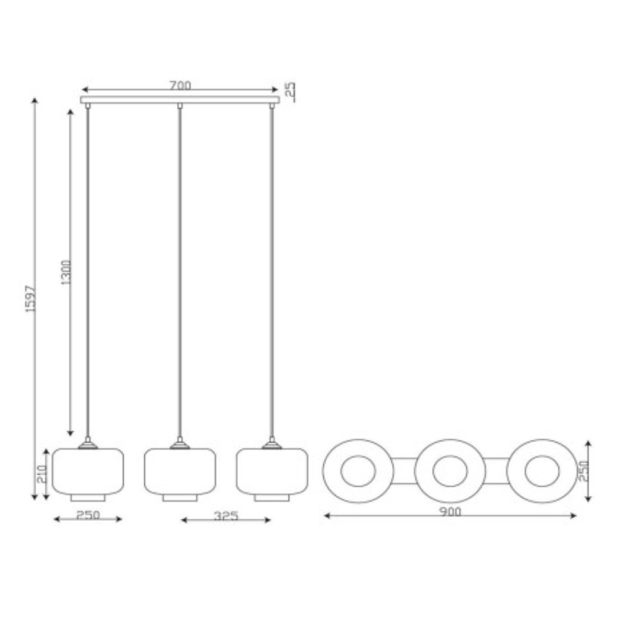 Lámpara colgante triple - White glass