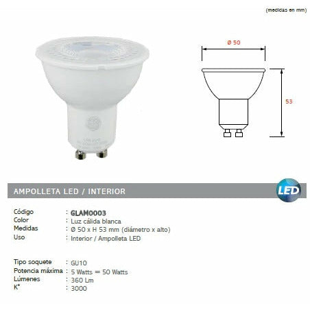 Ampolleta GU10 LED - Big Pig Chile