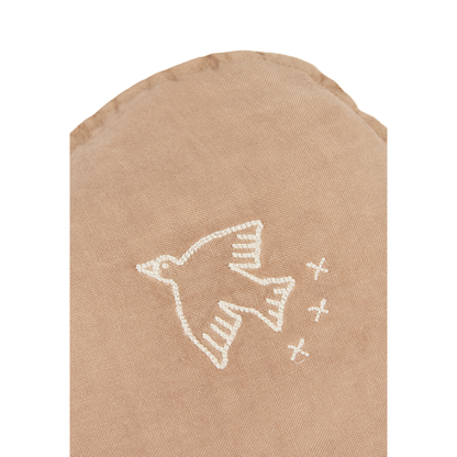 Cojín nube Lino frances lavado con bordado pajaro L1NO - Sesame