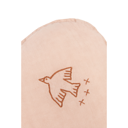 Cojín nube Lino frances lavado con bordado pajaro L1NO - Powder pink