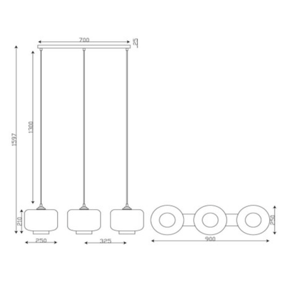 Lámpara colgante triple - White glass
