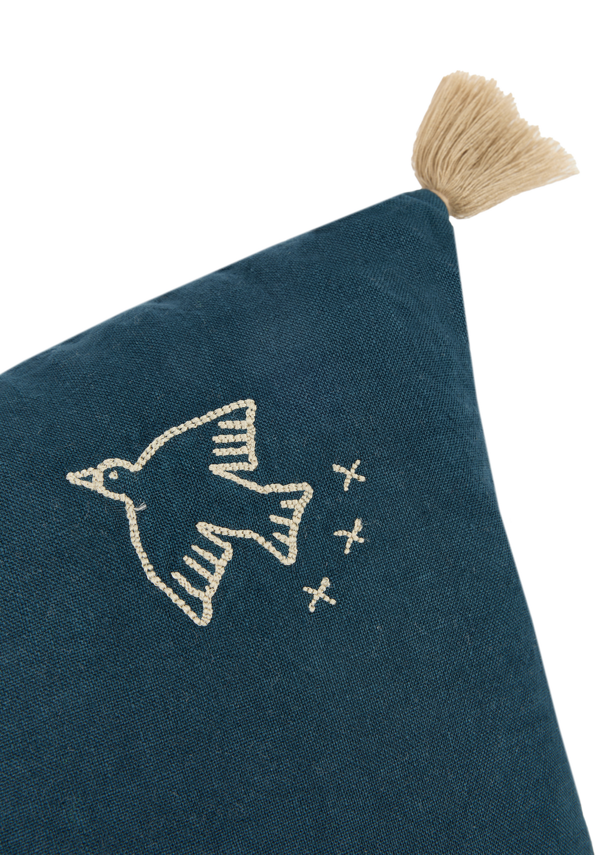 Cojín rectangular tassel bordado de lino francés lavado L1NO - Deep blue