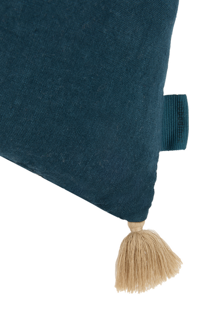 Cojín rectangular tassel bordado de lino francés lavado L1NO - Deep blue