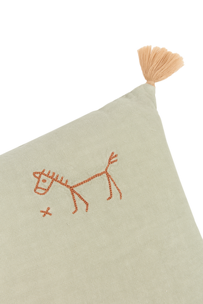 Cojín rectangular tassel bordado de lino francés lavado L1NO - Green matcha