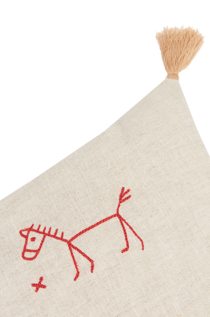 Cojín rectangular tassel bordado de lino francés lavado L1NO - Greige