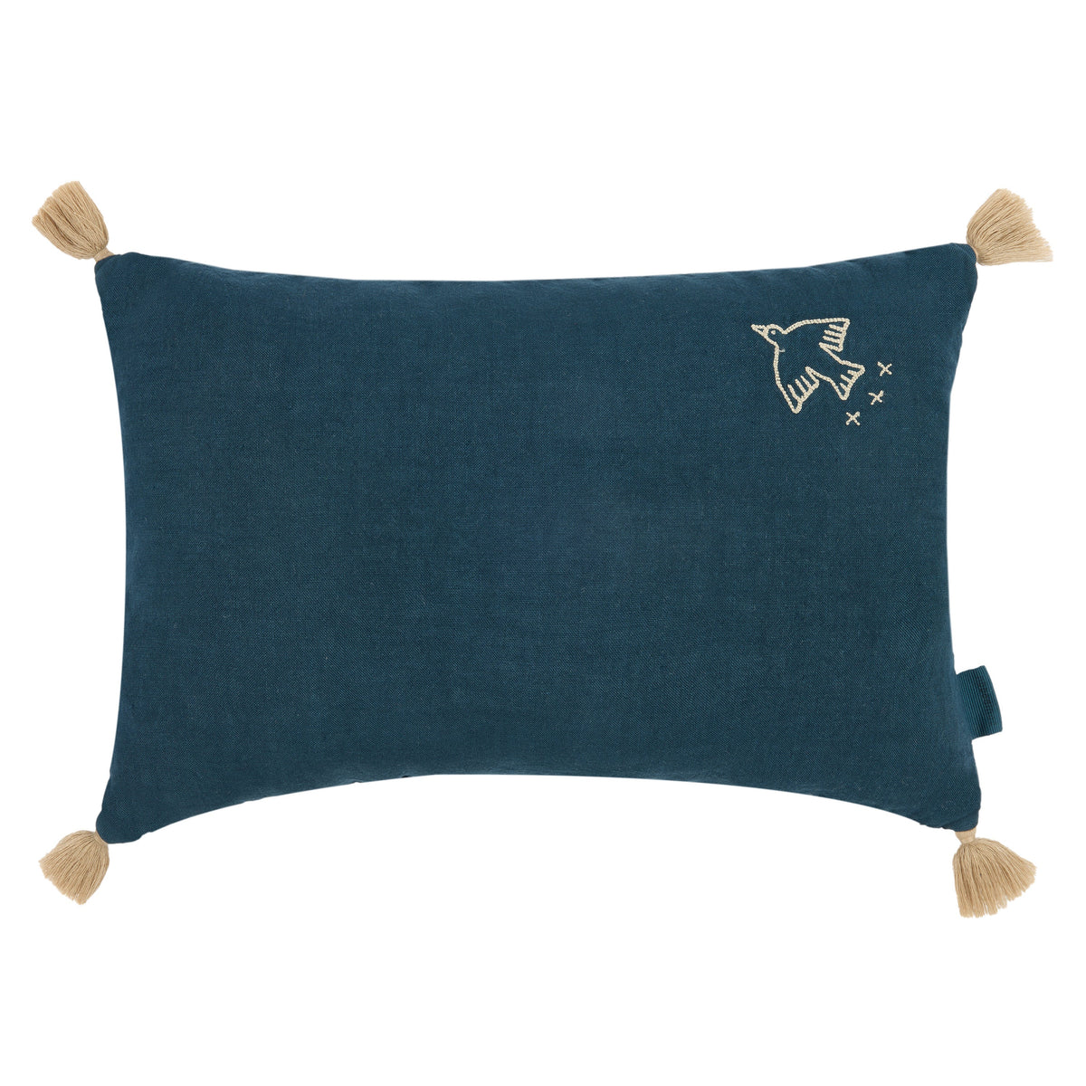 Cojín rectangular tassel bordado de lino francés lavado L1NO - Deep blue