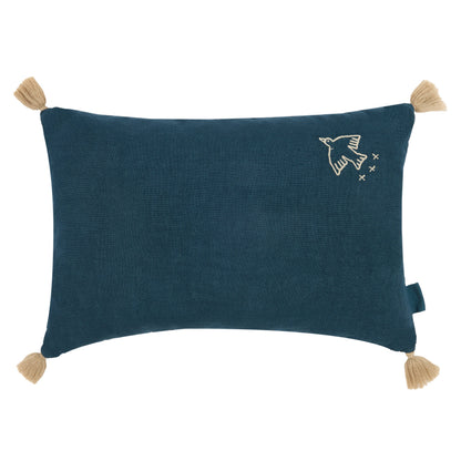 Cojín rectangular tassel bordado de lino francés lavado L1NO - Deep blue