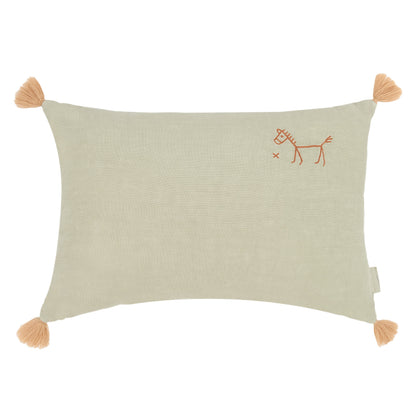 Cojín rectangular tassel bordado de lino francés lavado L1NO - Green matcha