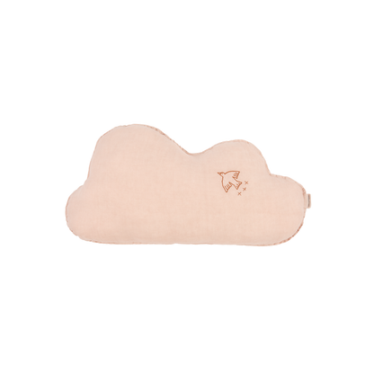 Cojín nube Lino frances lavado con bordado pajaro L1NO - Powder pink