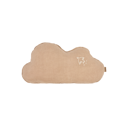 Cojín nube Lino frances lavado con bordado pajaro L1NO - Sesame
