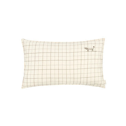 Cojín rectangular bordado de lino francés lavado - Natural grid
