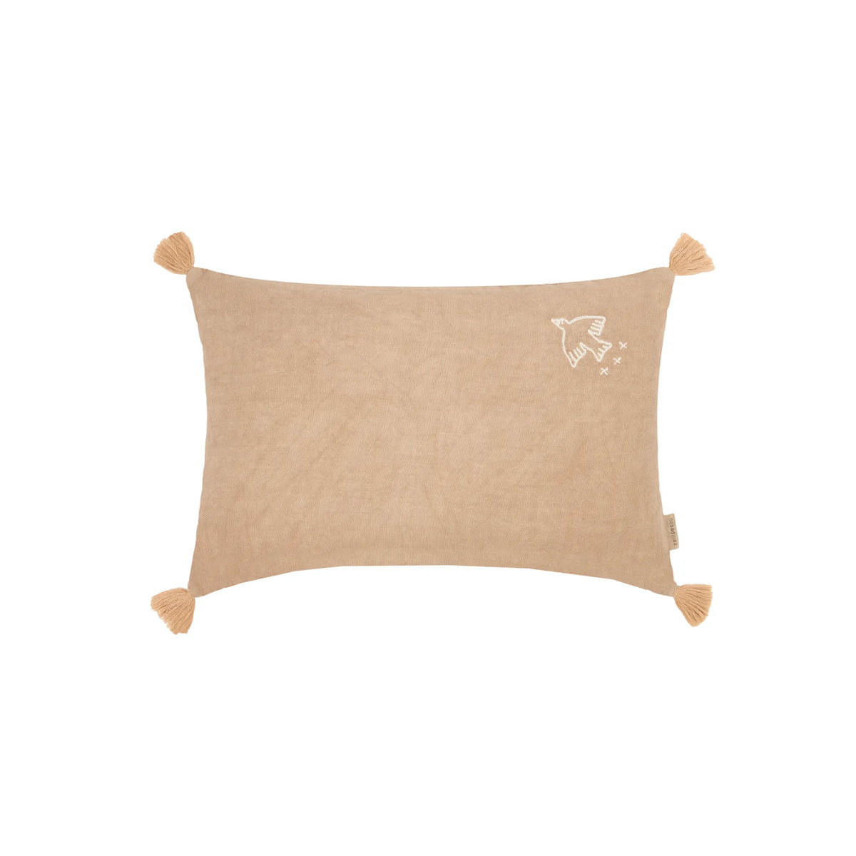Cojín rectangular tassel bordado de lino francés lavado L1NO - Sesame