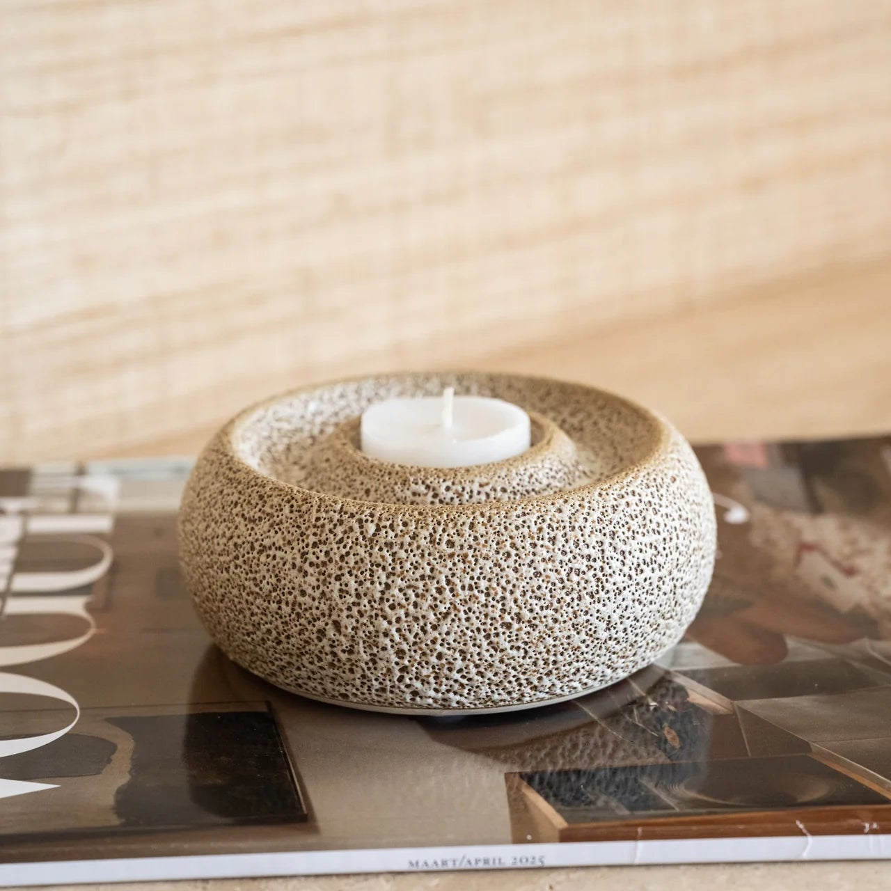 Porta velas ceramica - Cream & black