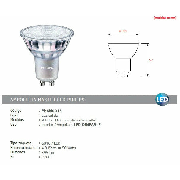 Ampolleta GU10 LED Dimeable - Big Pig Chile