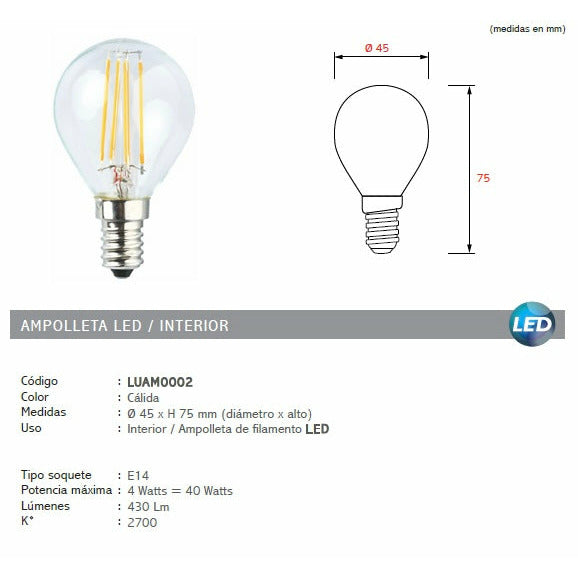 Mini Ampolleta Vintage LED E14 - Big Pig Chile